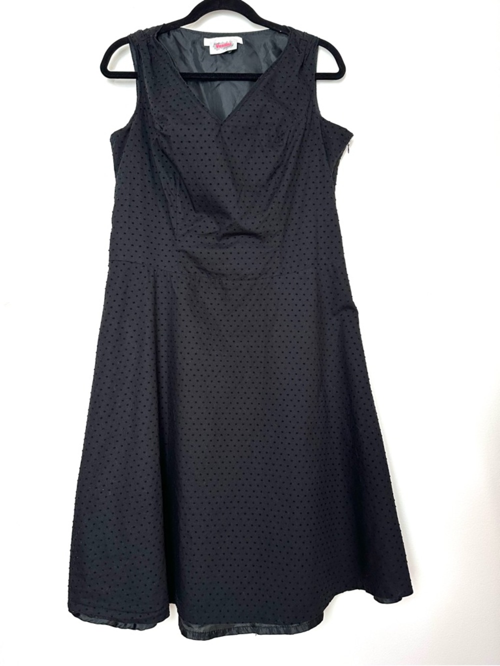 Feminine Black Textured Polka Dot Midi Dress A-Line Minimalist Romantic Preppy